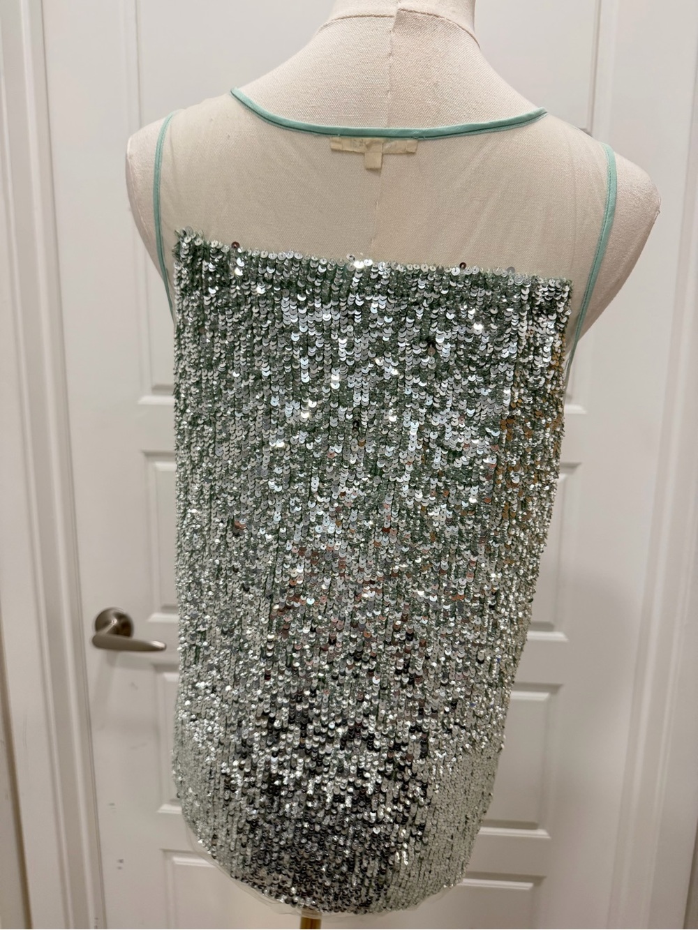 Renzo and Kai Sequin Mesh Scoop Neck Tank Top - Mint Green - Picture 7 of 8
